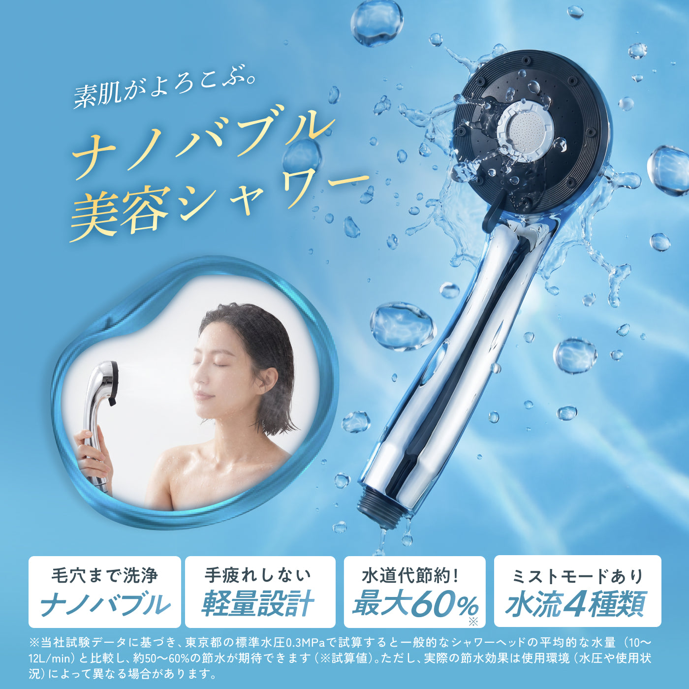 ナノバブル節水シャワーヘッド 4段階水流｜エコブースト – 【公式】Ur