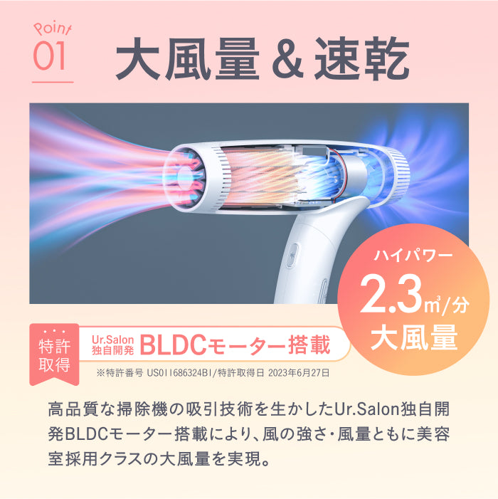 【速乾・ダメージレスを一台で実現】プレミアム ビューティ ドライヤー01