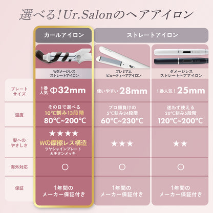 【W摩擦レス構造で髪をやさしくホールド】Ur.Salon Wダメージレスカールアイロン 32mm